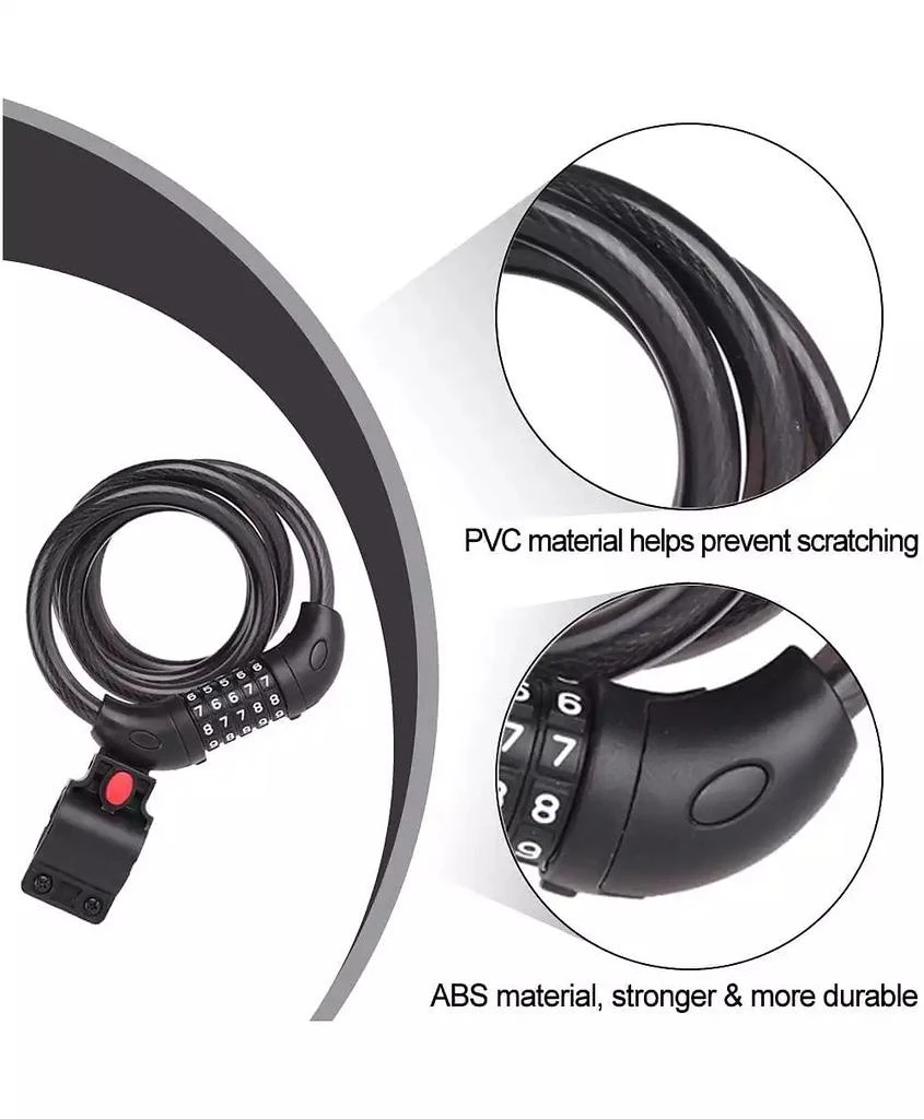 BATFOX Bike Lock, 5.6 Ft Bicycle Cable, High Security 5 Digit Resettable Combination Coiling Bike Lock, Ultra-Strong Anti Theft Cable with Bracket 4