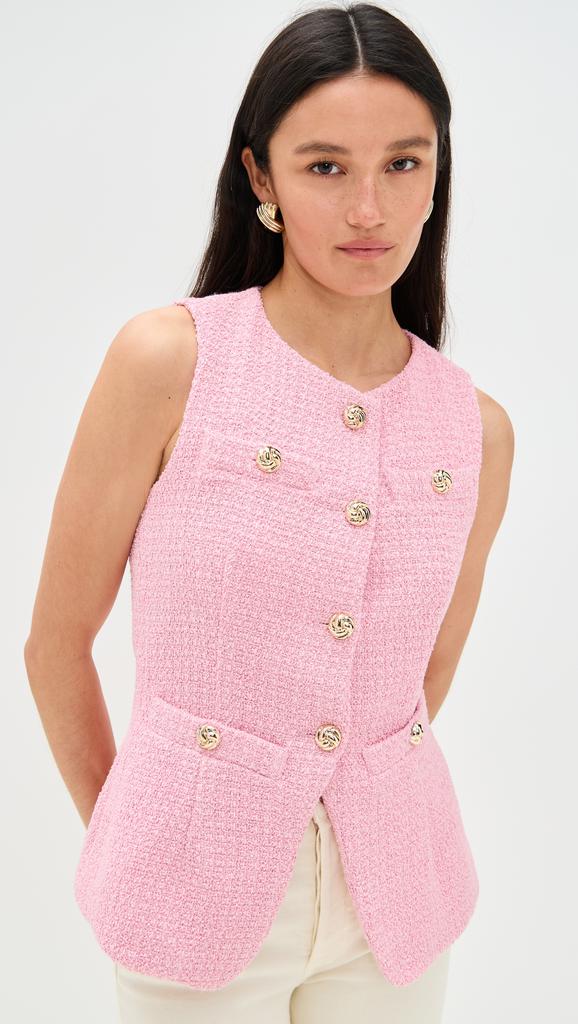 Endless Rose Tweed Buttoned Long Split Top