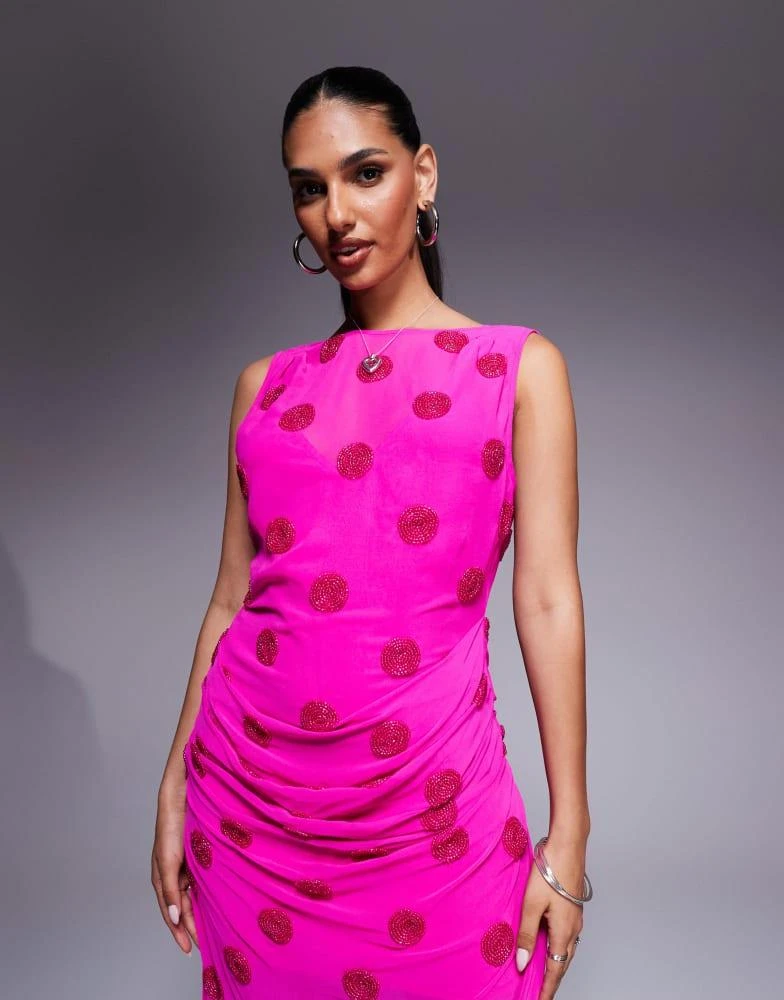 ASOS DESIGN embellished spot drape midaxi dress in pink  On Sale Now with  Up to 16% Off | Discover Exclusive Deals & Savings at BeyondStyle   Authentic ASOS Home|Women|Dresses with Limited-Time