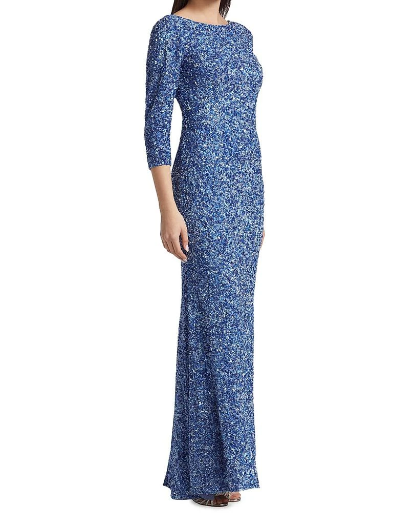 Theia Three-Quarter Sleeve Sequin Sheath Gown 2