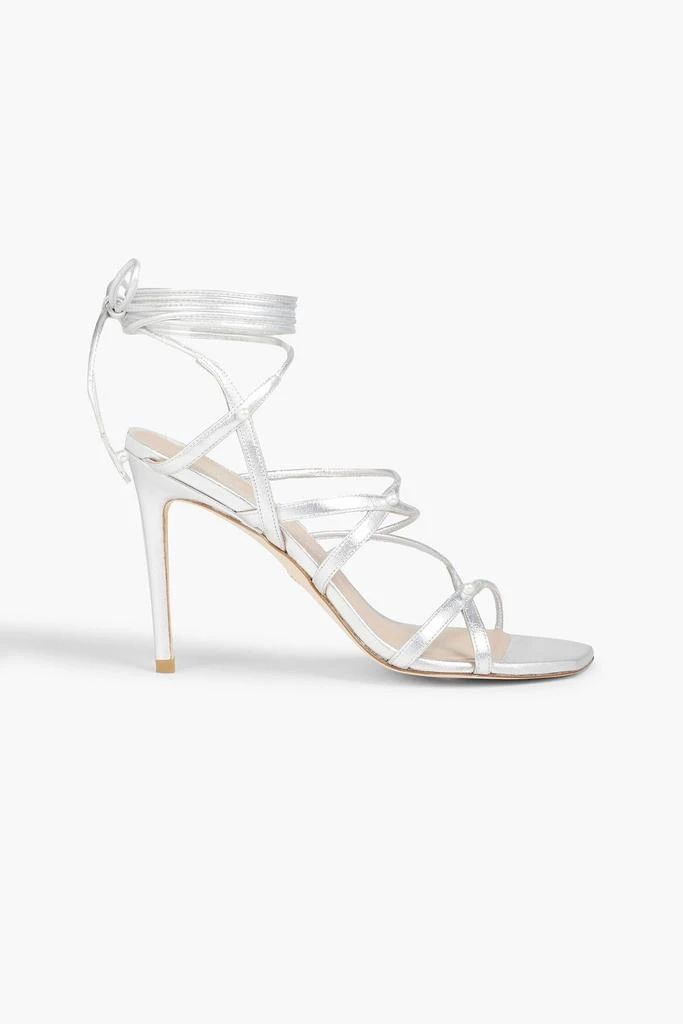 Stuart Weitzman Astrid 100 faux pearl-embellished metallic leather sandals 1