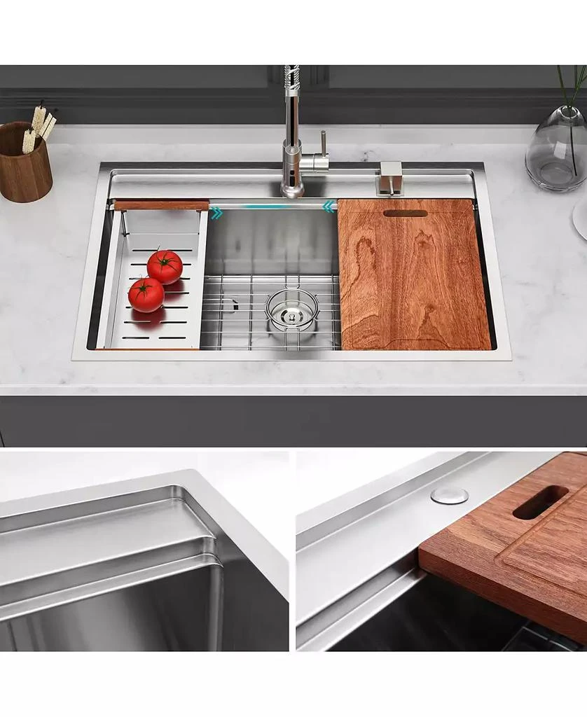 Flynama huluwat 33x22x10inch Drop In Kitchen Sink Stainless Steel Workstation Single Bowl 16 Gauge Topmount 3