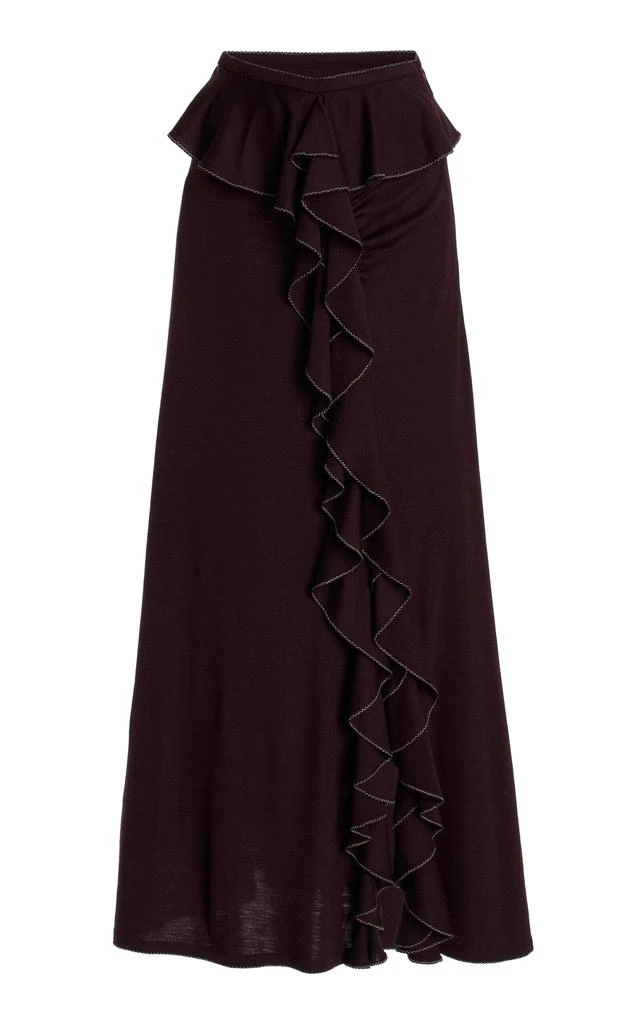 Ulla Johnson Ulla Johnson - Laila Ruffled Wool Knit Maxi Skirt - Brown - S - Moda Operandi 1