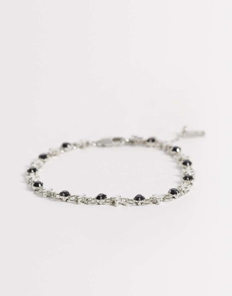 ASOS ASOS DESIGN black stone and cross chain bracelet in silver