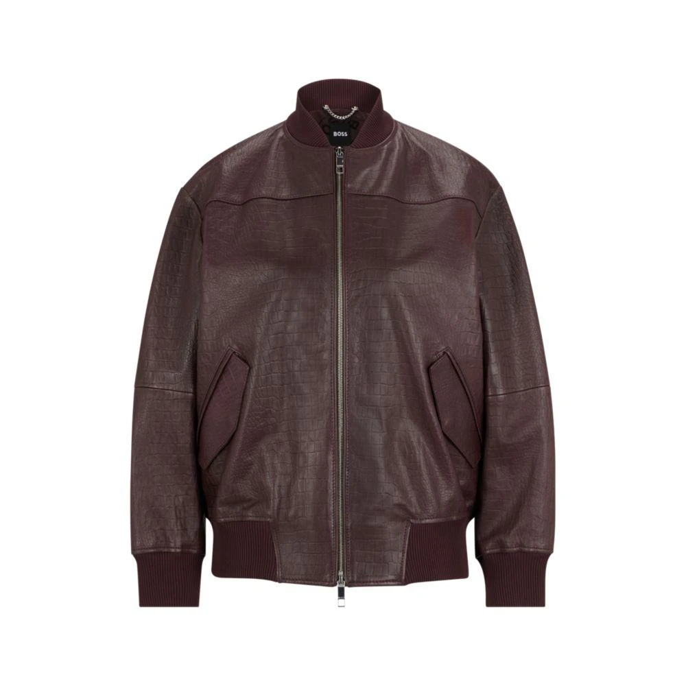 Hugo Boss Leather bomber jacket with embossed crocodile motif 1