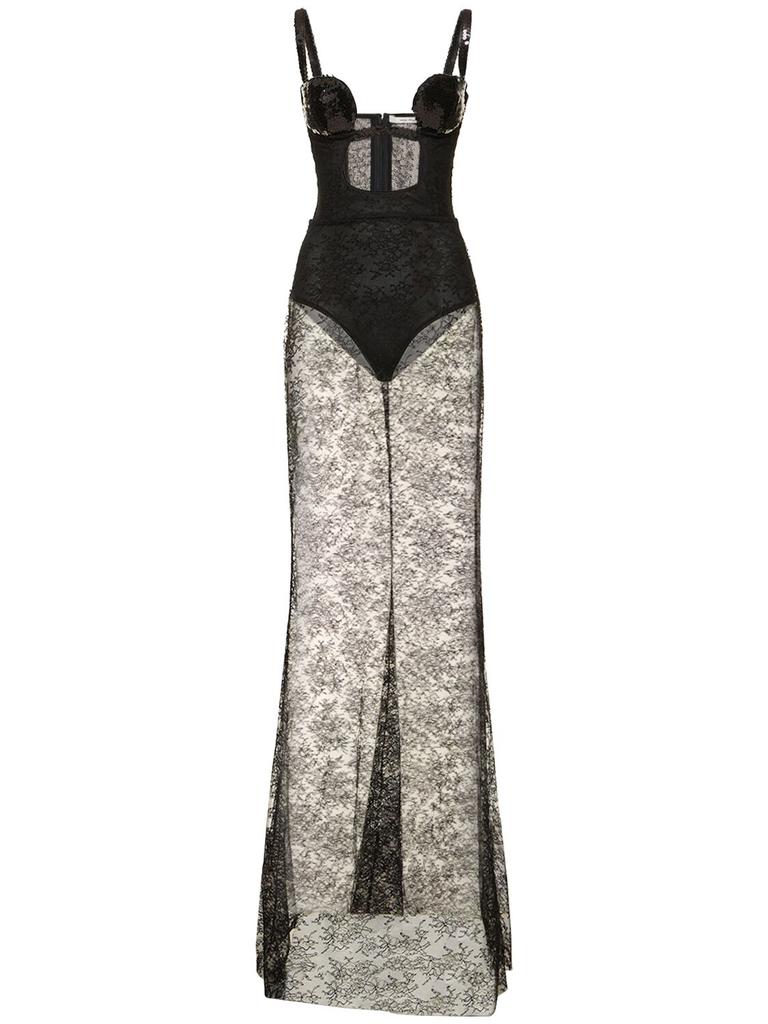 NENSI DOJAKA Sequined Lace Maxi Corset Dress