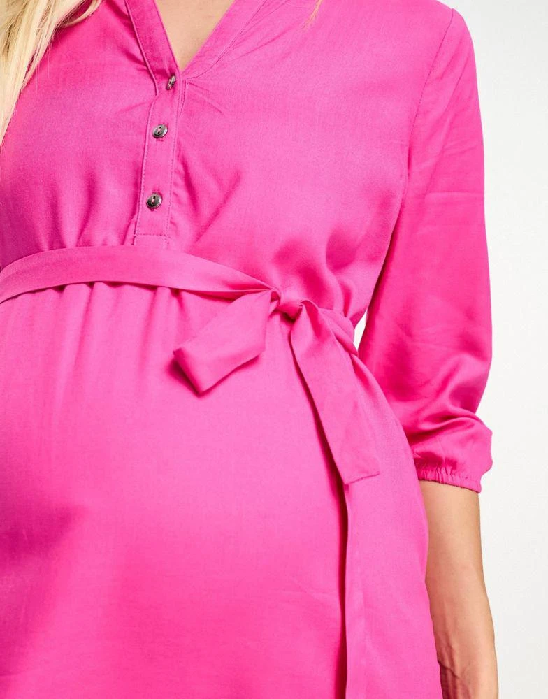 Mama.licious Mamalicious Maternity long sleeve wrap midi dress in pink 2