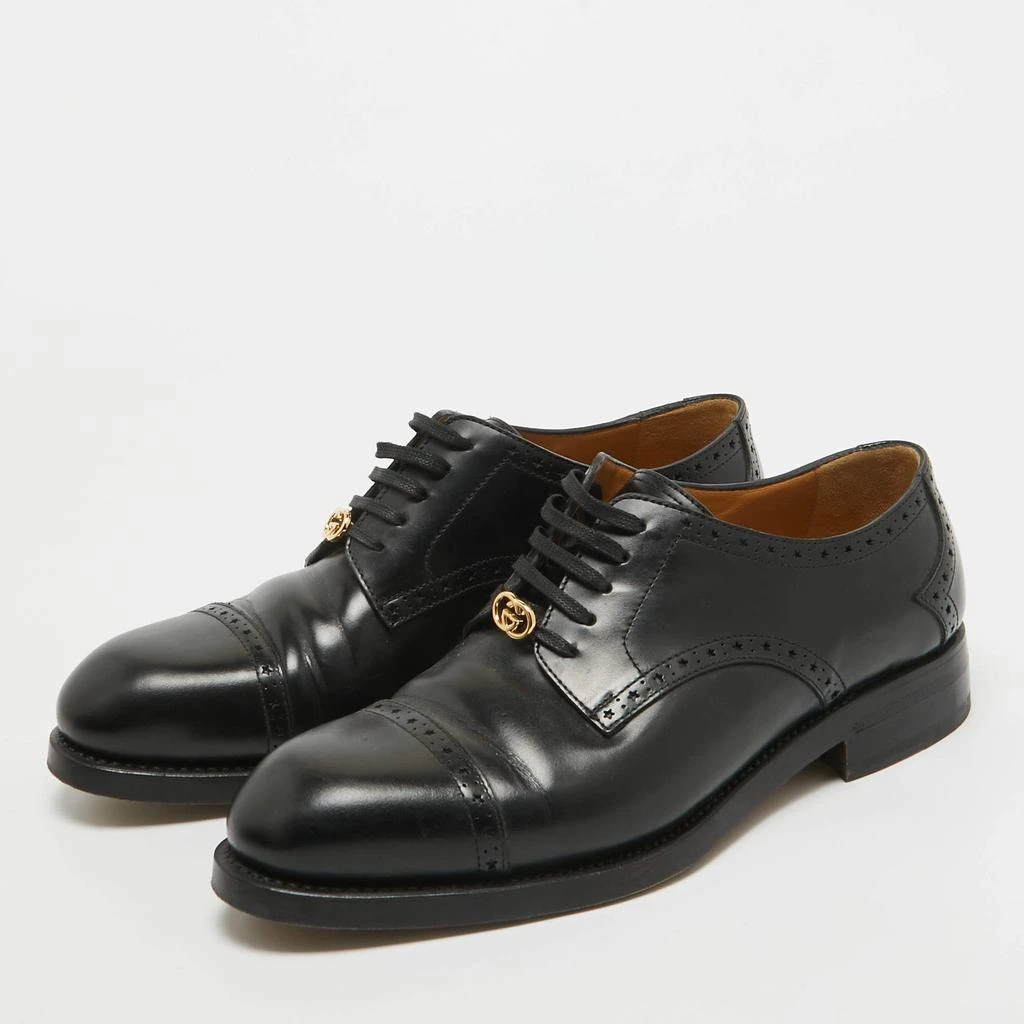 Gucci Gucci Black Leather Brogue Lace Up Oxfords Size 44 2