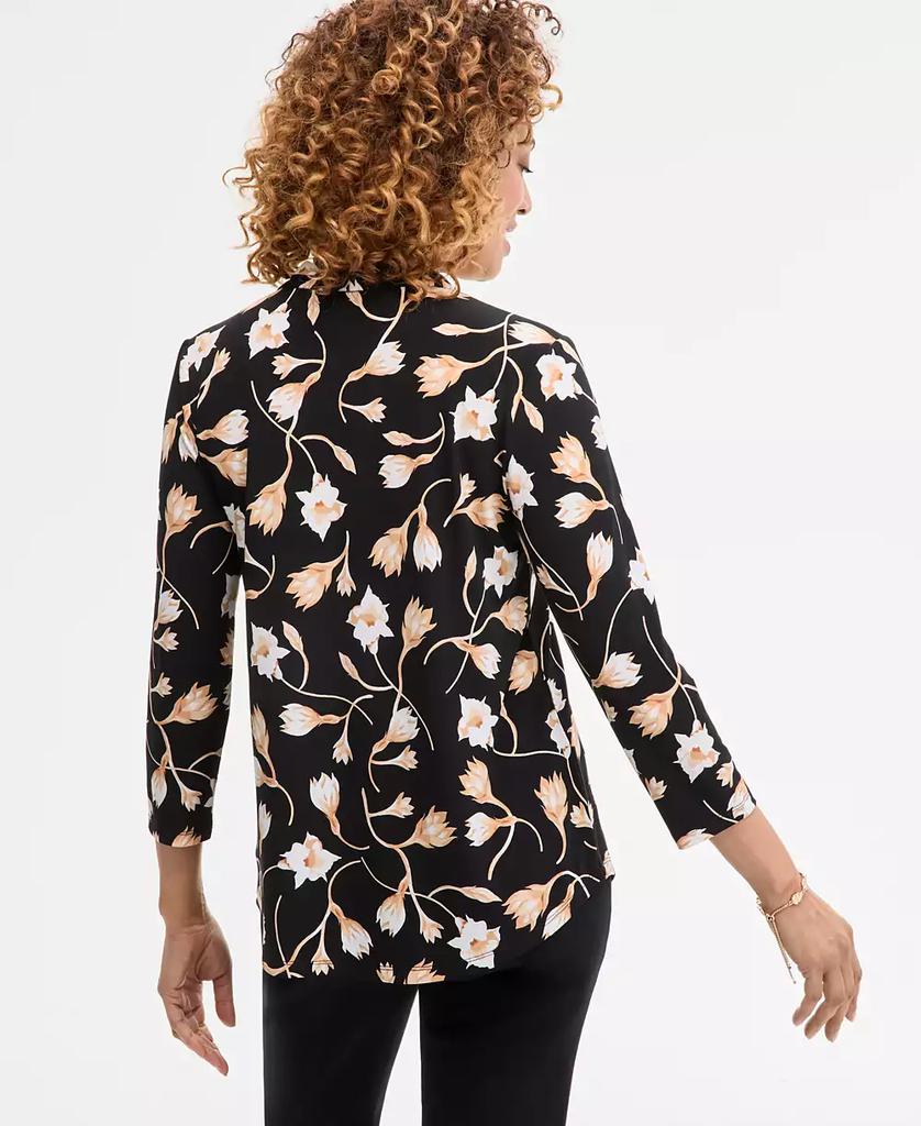 JM Collection Women's Printed 3/4 Sleeve V-Neck Knit Top, Exclusively at Macy's