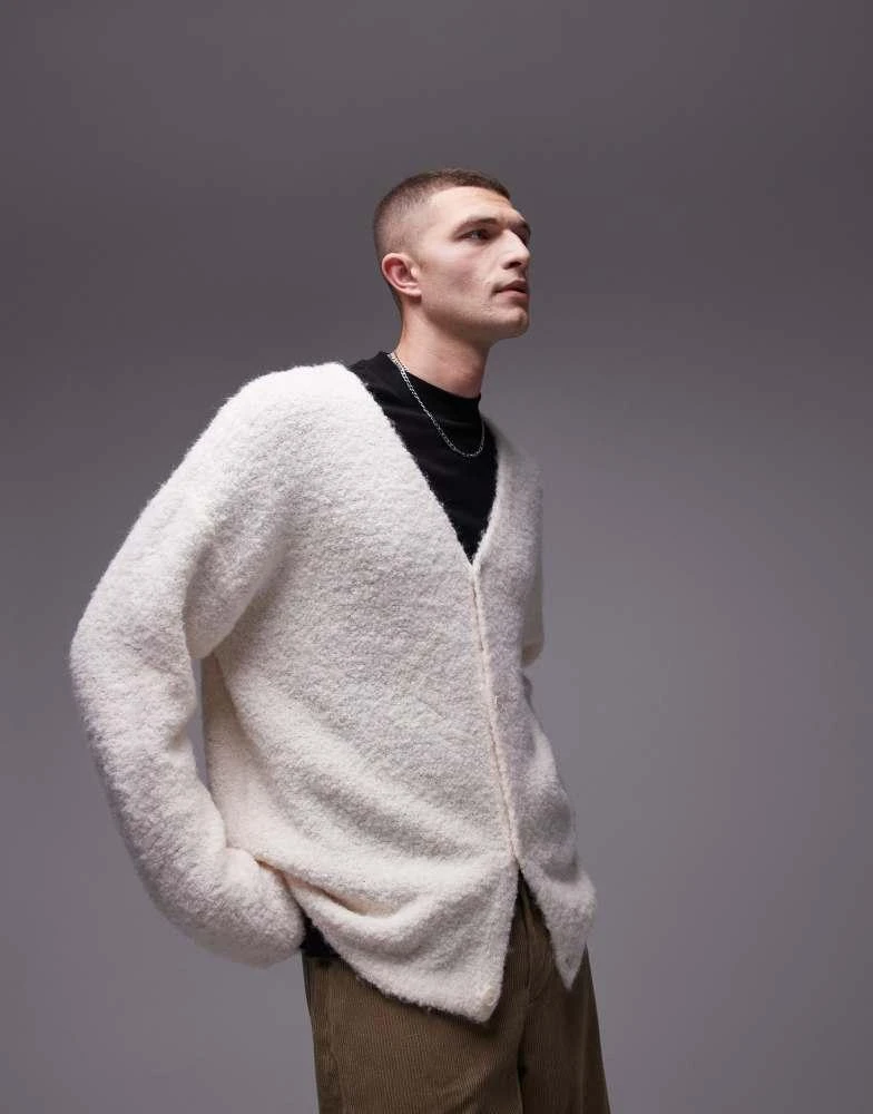 Topman Topman relaxed fit boucle cardigan in oatmeal 1