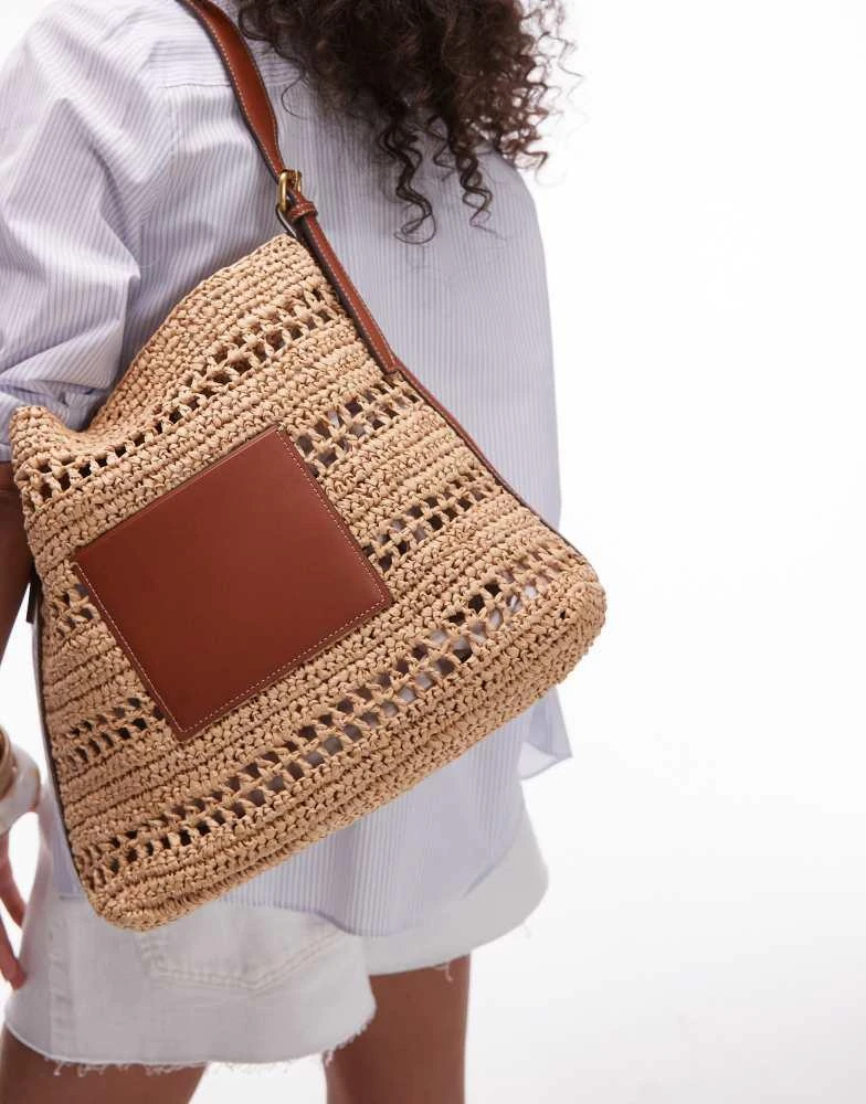 Mango Mango raffia lined tote bag in tan 3