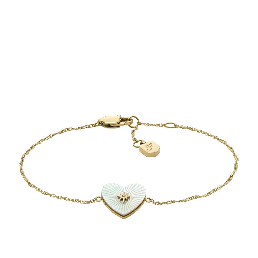 Fossil Women's Sutton Radiant Love Gold-Tone Mother-of-Pearl Stainless Steel Heart Station Bracelet