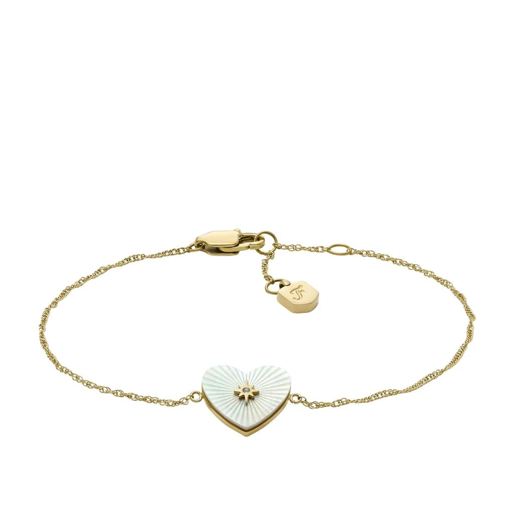 Fossil Women's Sutton Radiant Love Gold-Tone Mother-of-Pearl Stainless Steel Heart Station Bracelet 1
