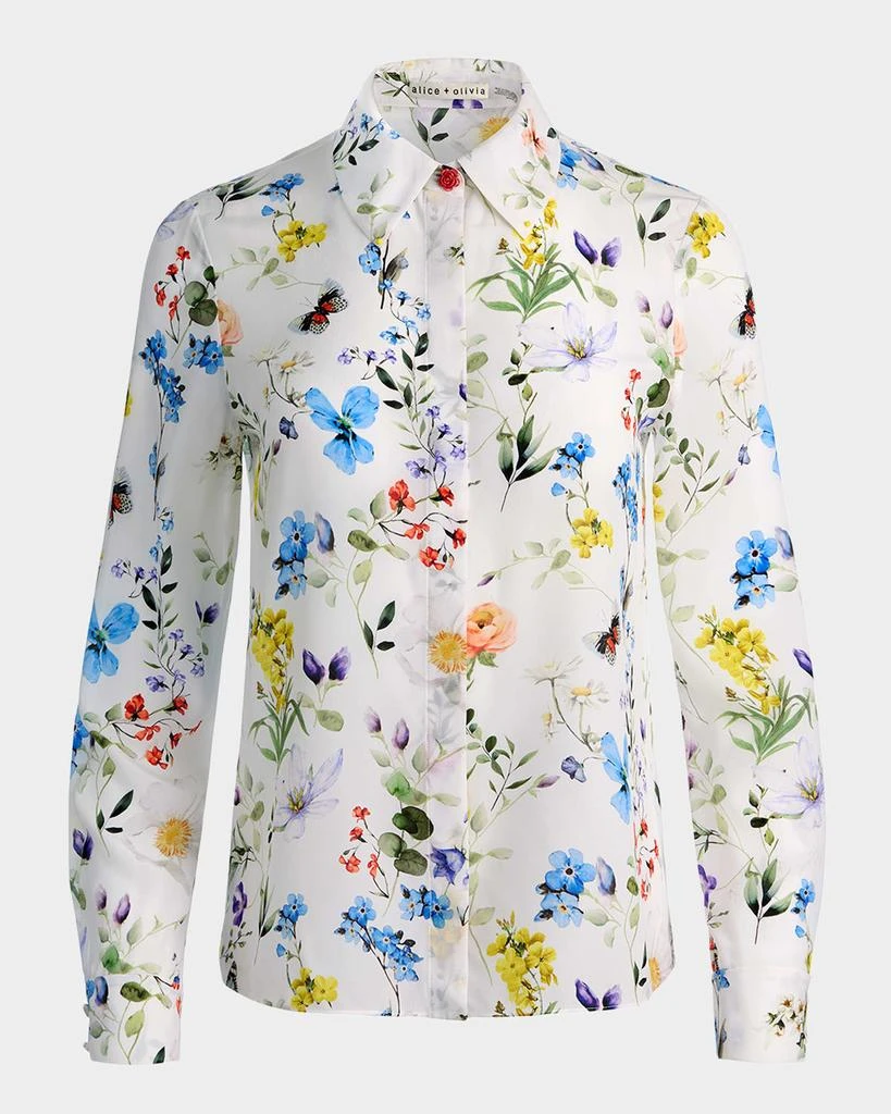 Alice + Olivia Twisting Vines Willa Placket Top