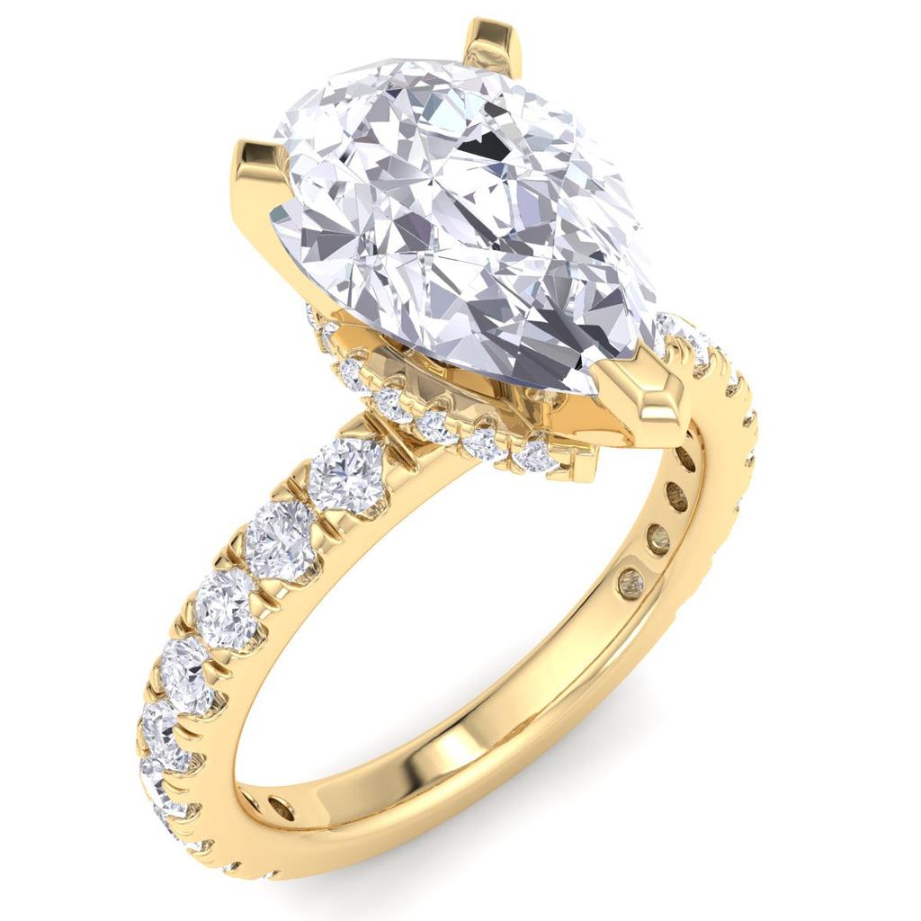 SSELECTS 4 Carat Pear Shape Lab Grown Diamond Hidden Halo Engagement Ring In 14K Yellow Gold G-H, Vs2