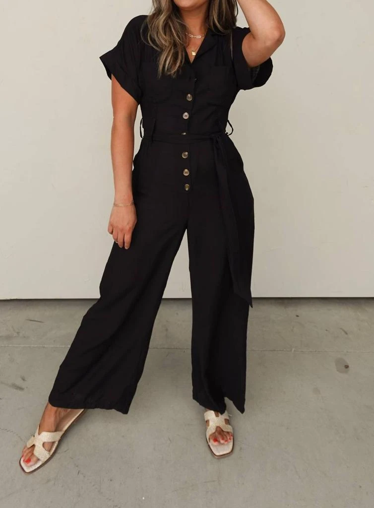 MIOU MUSE Miou Muse - Button-down Belted Wide-leg Jumpsuit 1