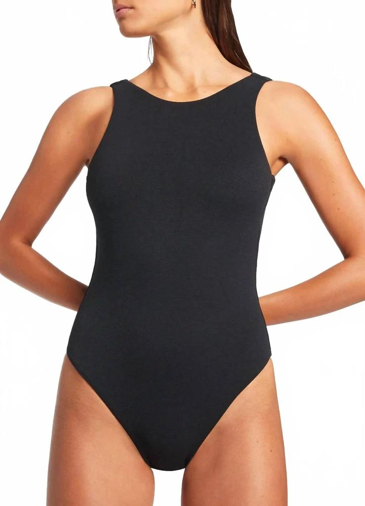 JETS Isla Rib High Neck One Piece In Black 3