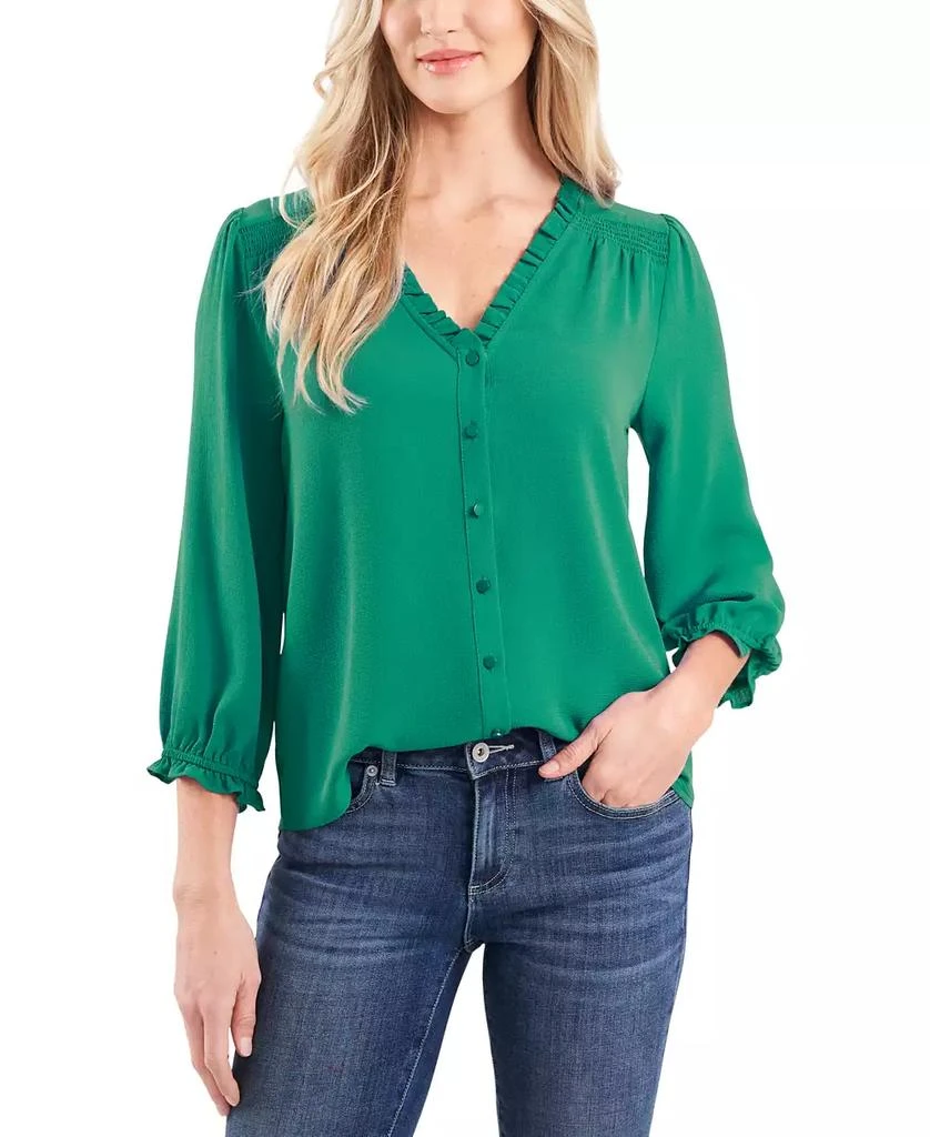 CeCe Women's Ruffled Button Front 3/4-Sleeve Blouse 1
