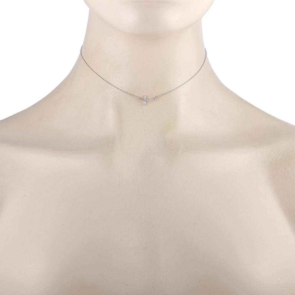 Non Branded 14K White Gold 0.12 ct Diamond Small Cross Pendant Necklace