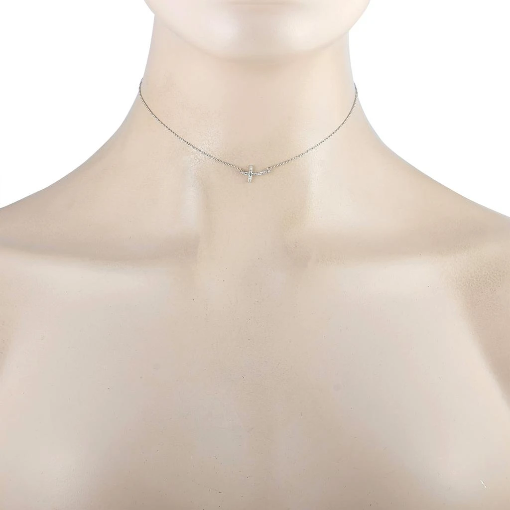 Non Branded 14K White Gold 0.12 ct Diamond Small Cross Pendant Necklace 2