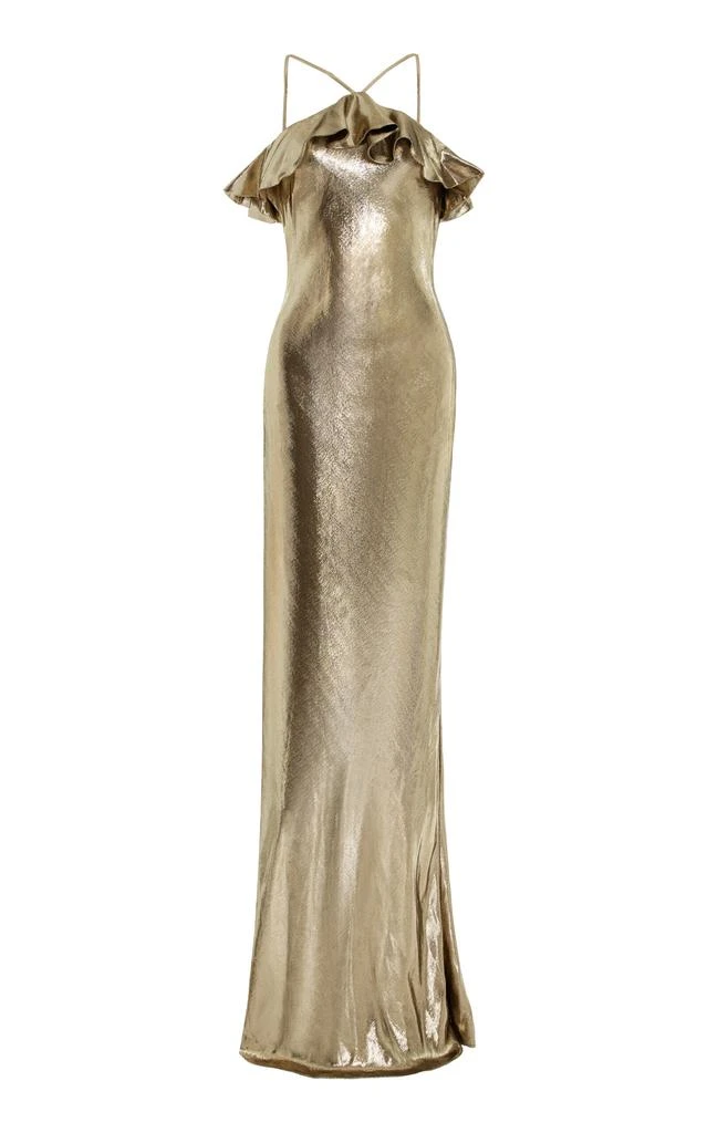 Rodarte Rodarte - Ruffled Gold Lamé Halter Gown - Gold - US 0 - Moda Operandi 1