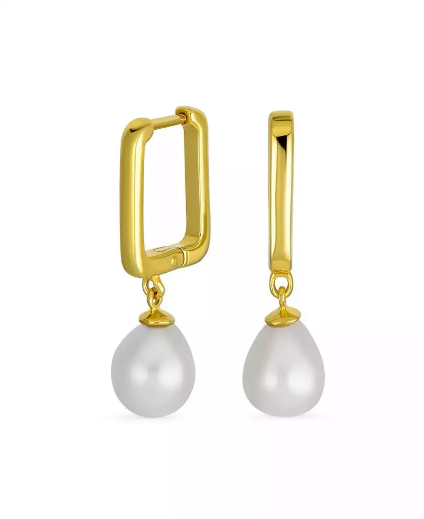 Bling Jewelry Modern Freshwater Teardrop Pearl Dangle Paperclip Huggie Earrings Gold Plated