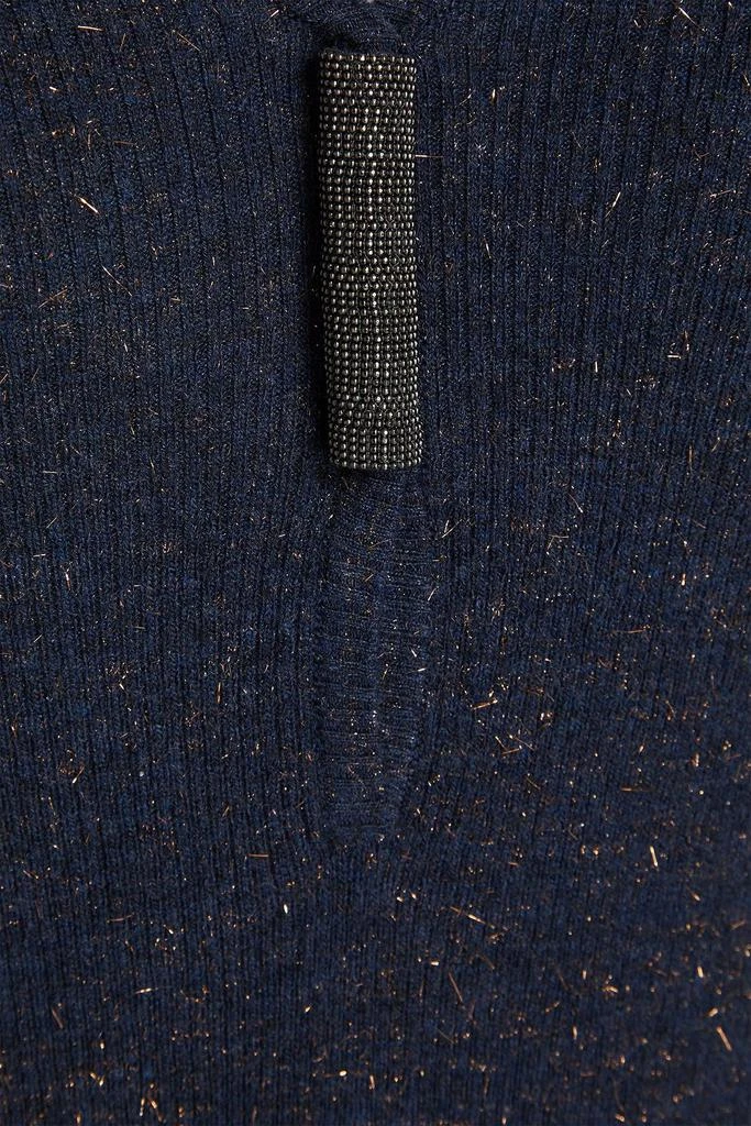 Brunello Cucinelli Bead-embellished metallic ribbed-knit midi dress 4