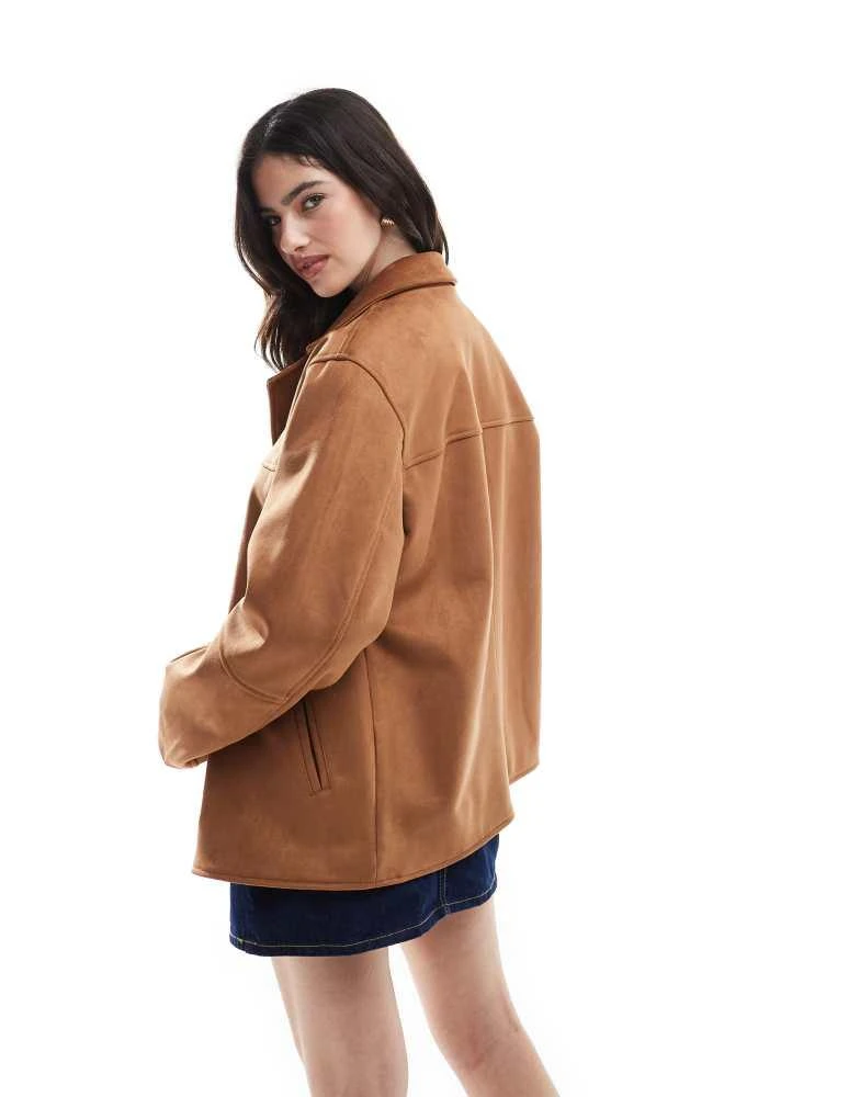 ASOS ASOS DESIGN faux suede button front jacket in tan 2