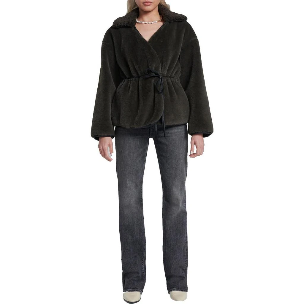 7 For All Mankind Womens Faux Leather Trim Faux Fur Faux Fur Coat 1