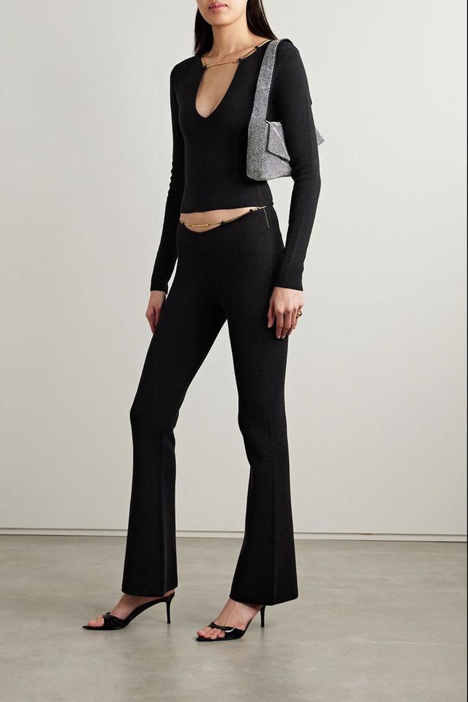 Alexander Wang Chain-embellished ribbed wool-blend flared pants