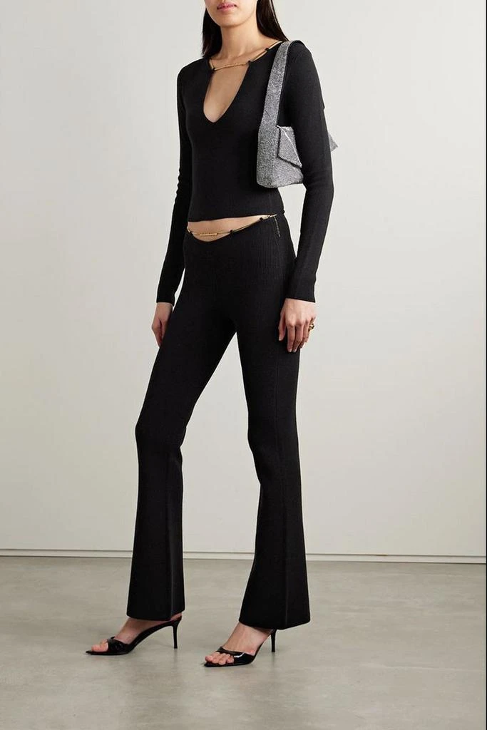 ALEXANDER WANG Chain-embellished ribbed wool-blend flared pants 2