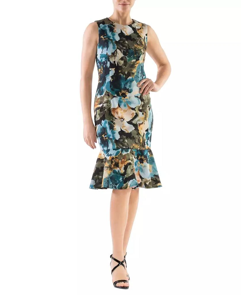 Donna Ricco Women's Floral-Print Flounce-Hem Sheath Dress 1