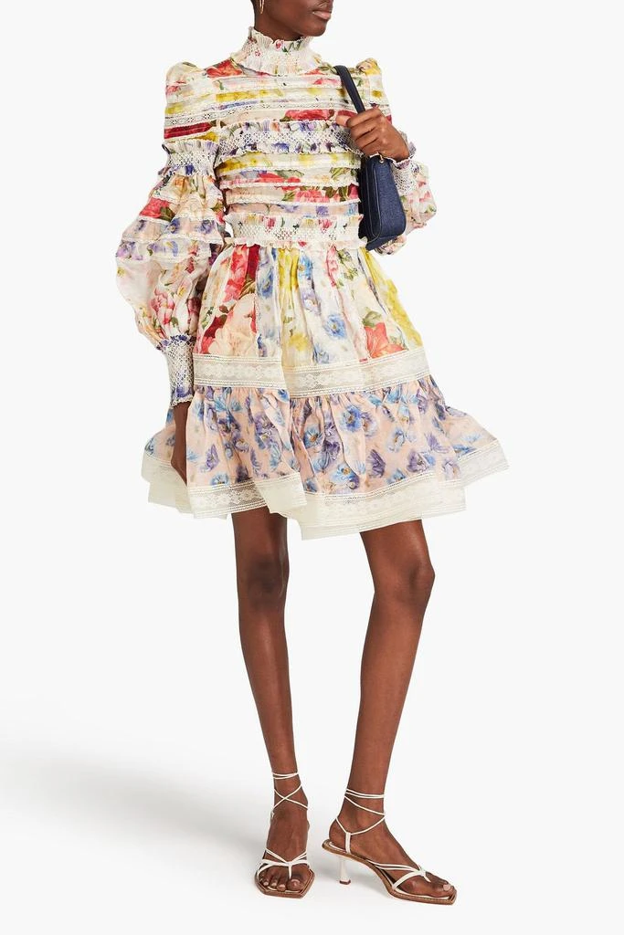 Zimmermann Tiered pleated floral-print linen and silk-blend gauze mini dress 2