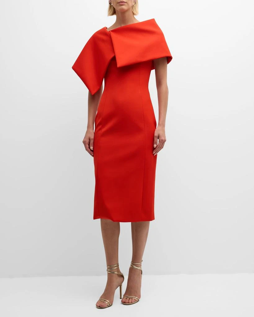 Oscar de la Renta Foldover-Neck Bonded Wool Tailoring Midi Dress 2