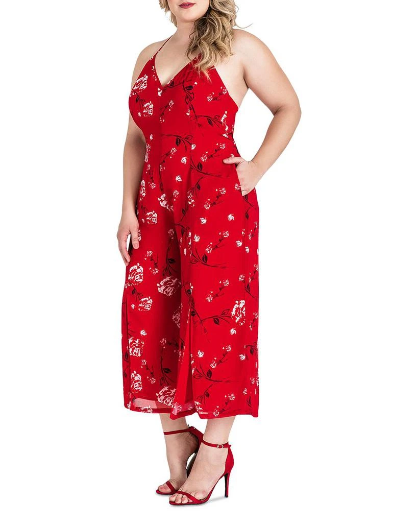 standards 
practices Plus Red Floral Halter Front Split Capri Jumpsuit 3