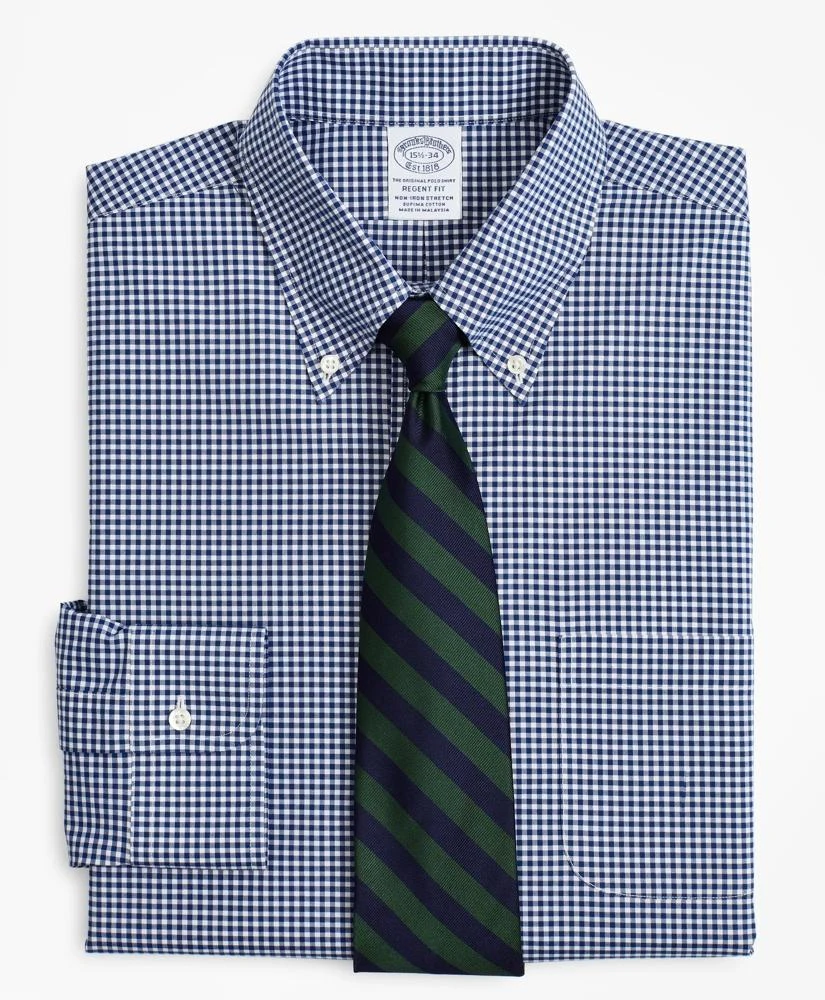 Brooks Brothers Stretch Regent Regular-Fit  Dress Shirt, Non-Iron Poplin Button-Down Collar Gingham 1