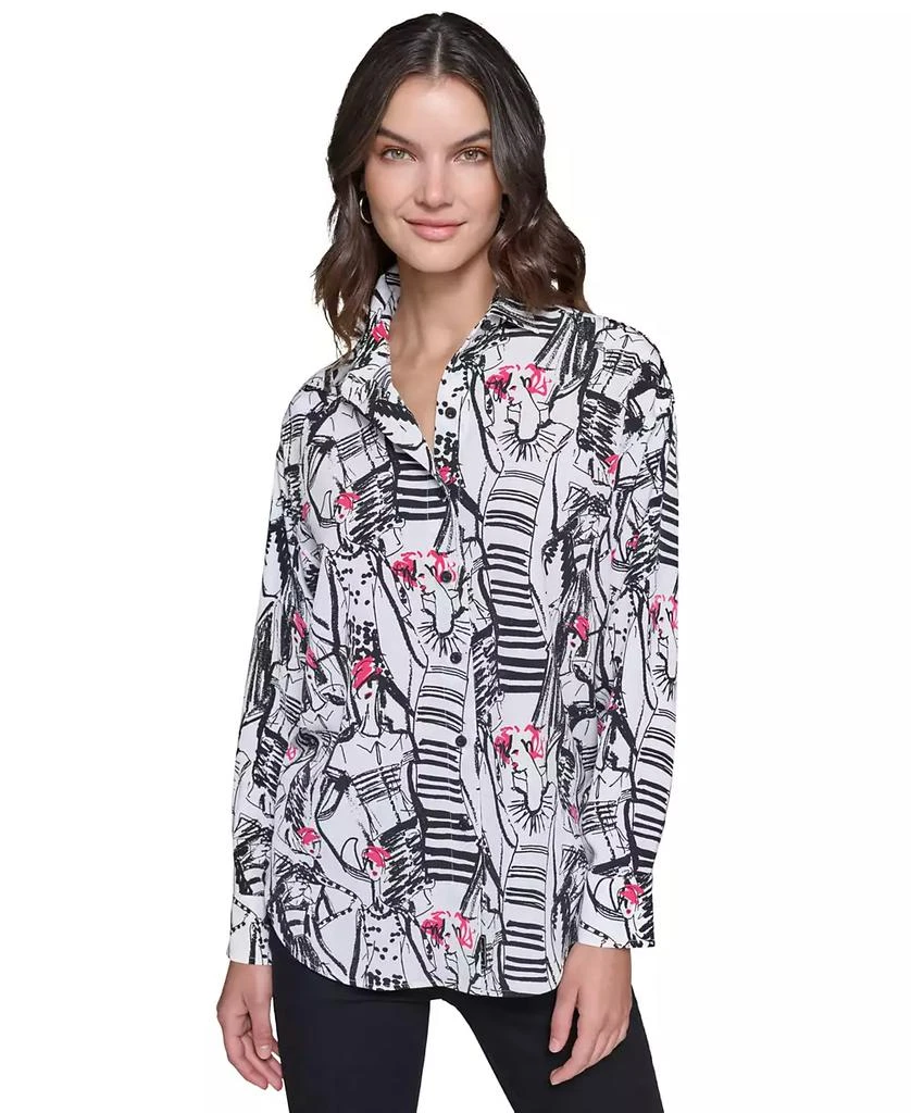 Karl Lagerfeld Paris Petite Printed Long-Sleeve Shirt 1