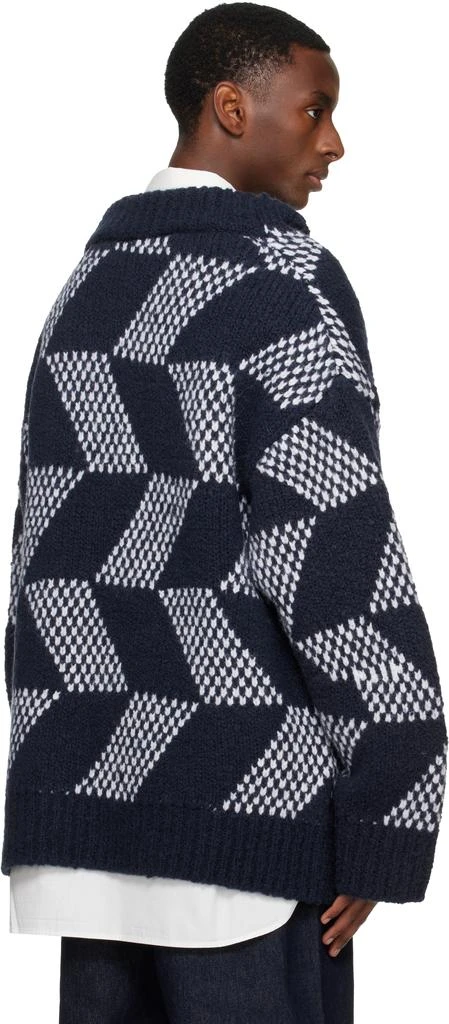 Dries Van Noten Navy 
White Oversized Graphic Turtleneck 3