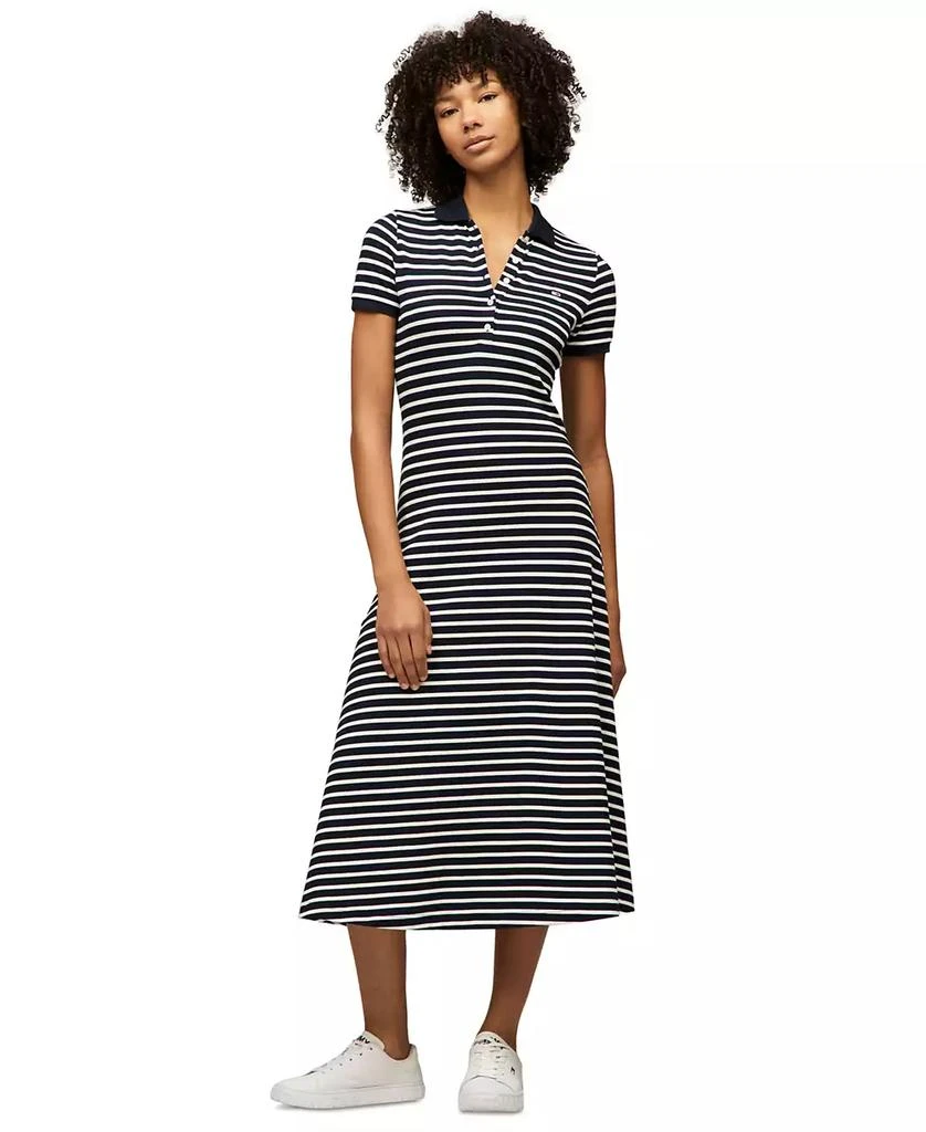 Tommy Jeans Women's Striped Short-Sleeve Midi Polo Dress 1