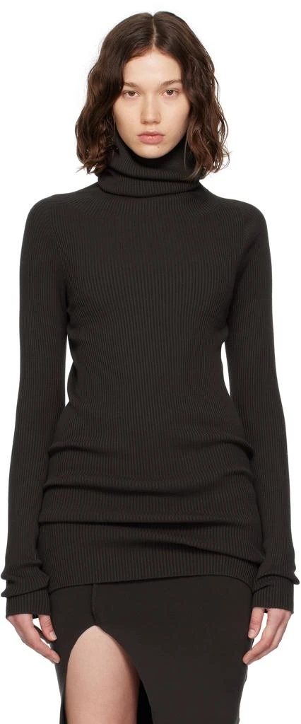 Rick Owens Brown Concordians Ribbed Knit Tube Turtleneck 1