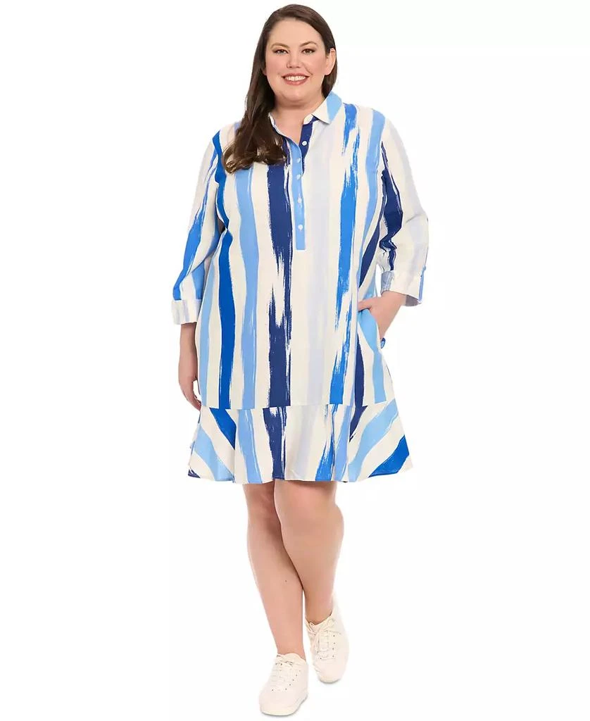 London Times Plus Size Printed Flounce-Hem Shift Dress 1