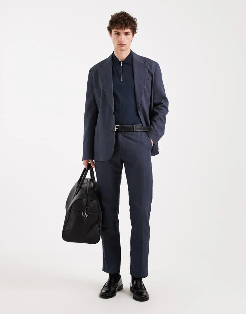 ASOS ASOS DESIGN slim suit trousers in navy cotton linen blend