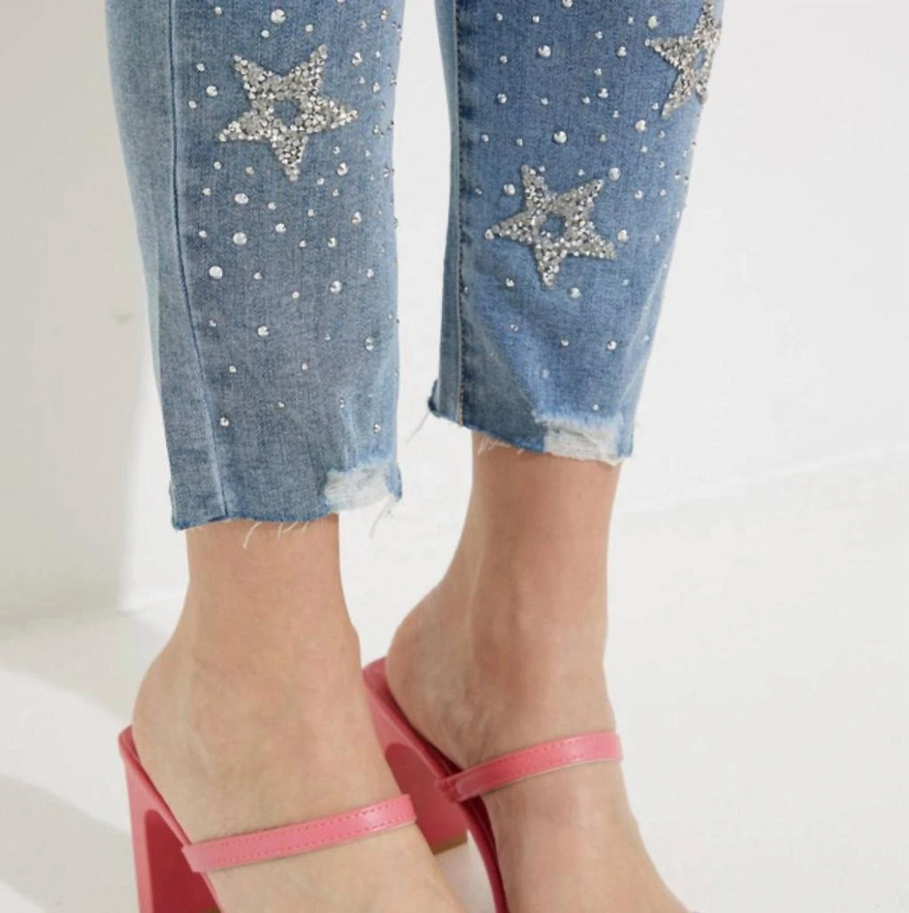 ORLY Star Bling Lower Leg Jeans In Medium Blue 2