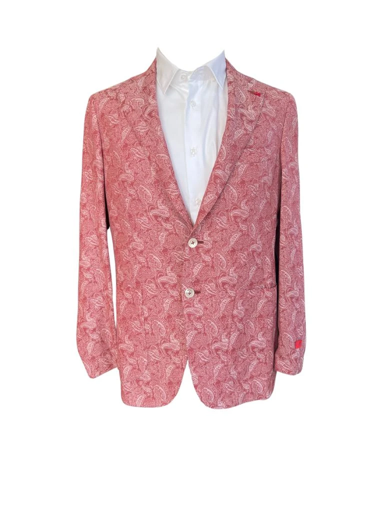 Isaia Isaia Mens Salmon Red White Paisley Cashmere Linen Print Blazer Jacket 2