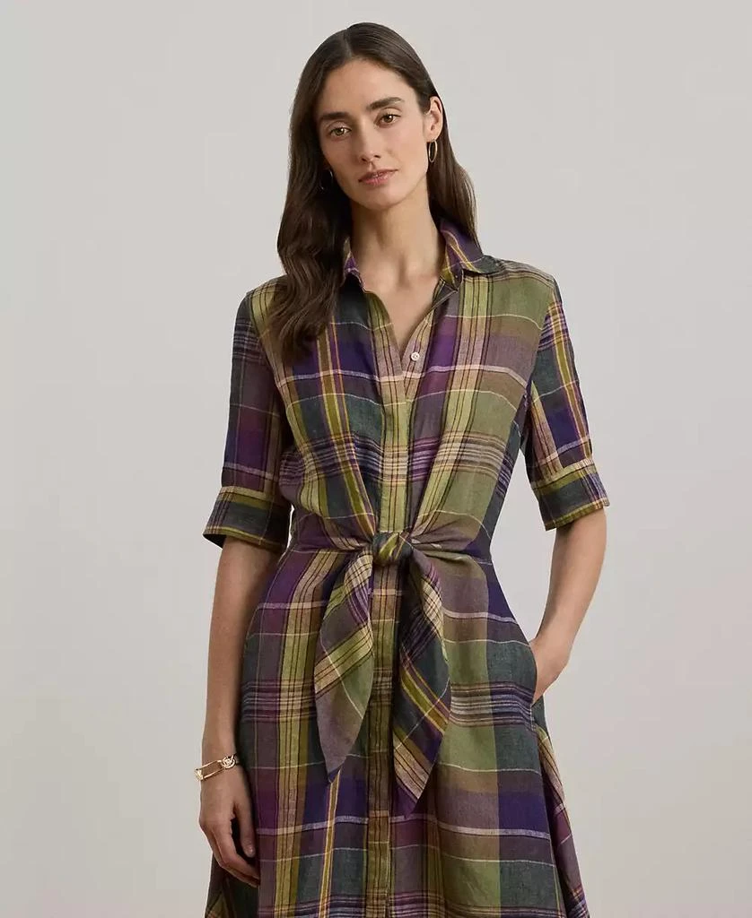 Ralph Lauren Women's Plaid Tie-Front Linen Shirtdress, Regular & Petite 4