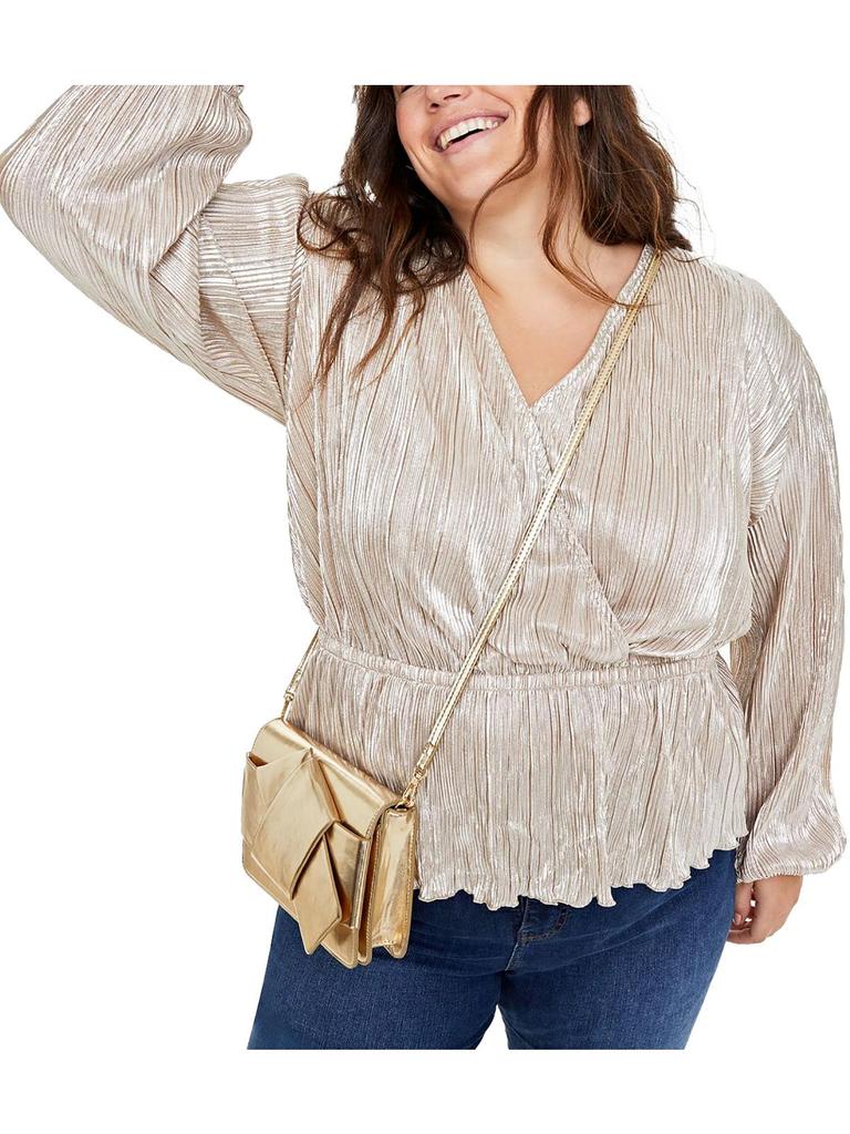 On 34th Plus Womens Surplice Long Sleeve Peplum Top