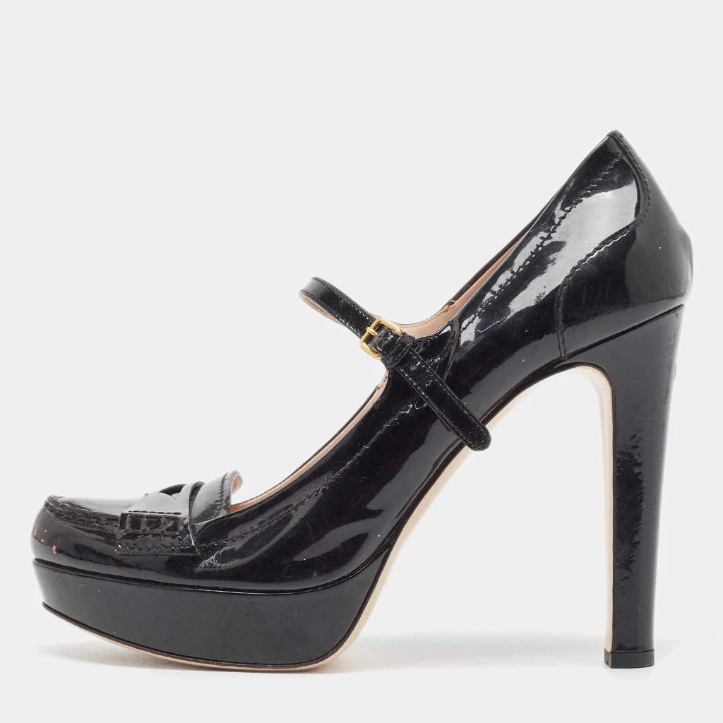 Miu Miu Miu Miu Black Patent Leather Platform Mary Jane Loafer Pumps Size 40 1