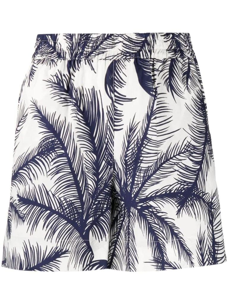 NA White and blue palm tree-print shorts