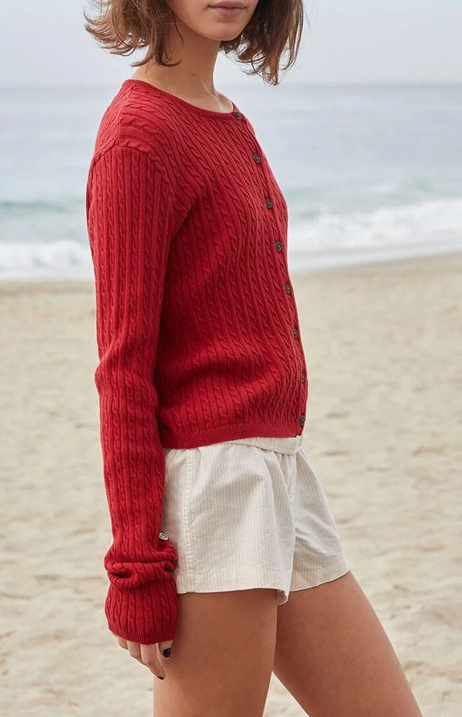 John Galt Red Zoe Cable Knit Cardigan 2