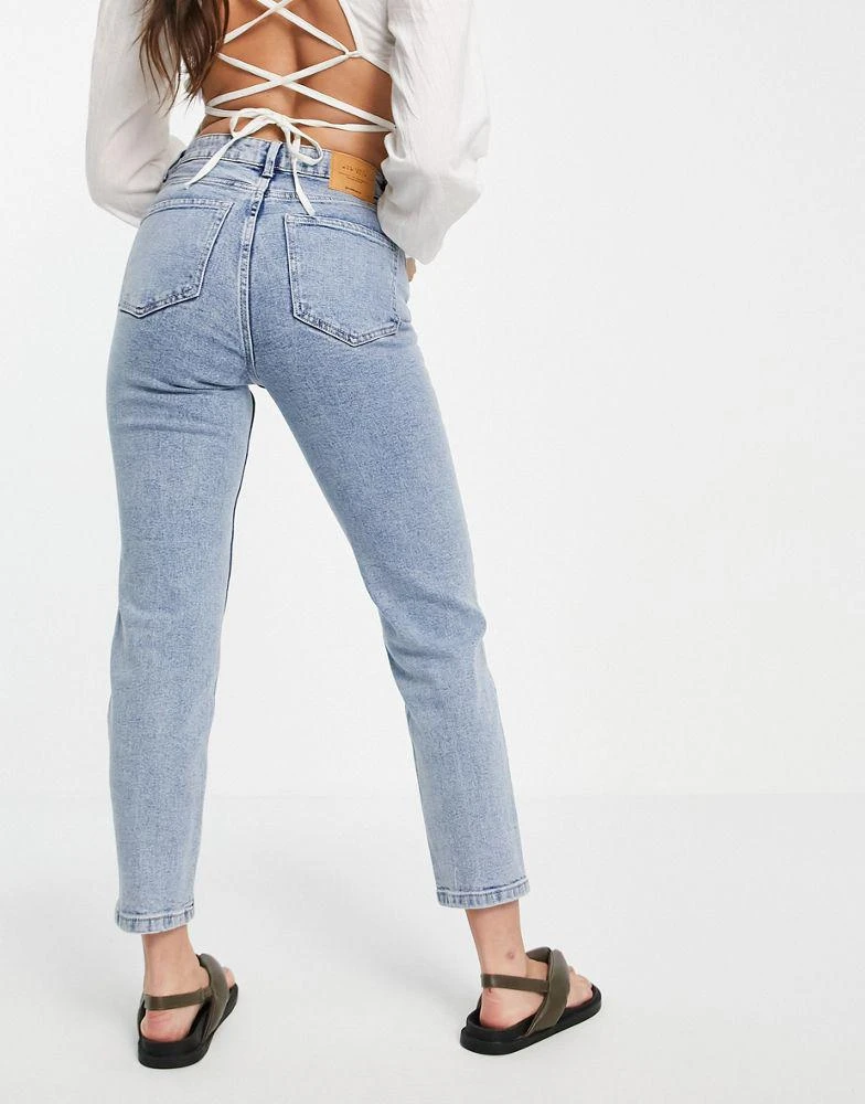 Stradivarius Stradivarius cotton slim mom jean with stretch in washed blue - LBLUE 2